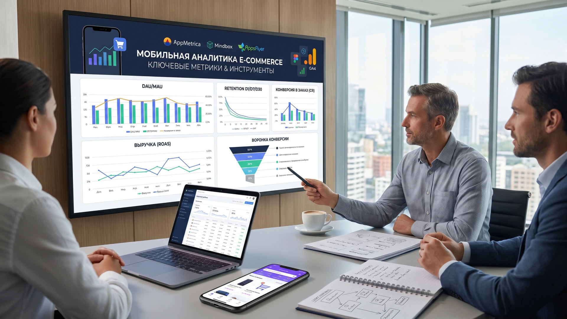 Ключевые метрики аналитики мобильного приложения e-commerce: DAU, MAU, retention, CR, LTV, ROAS