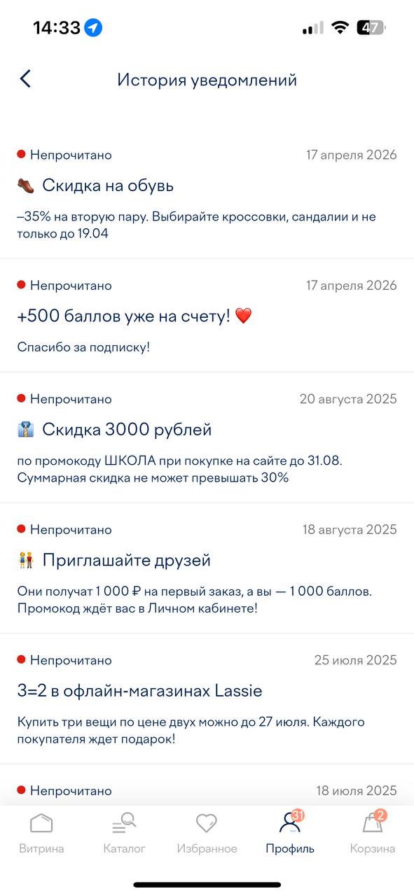 История уведомлений Lassie