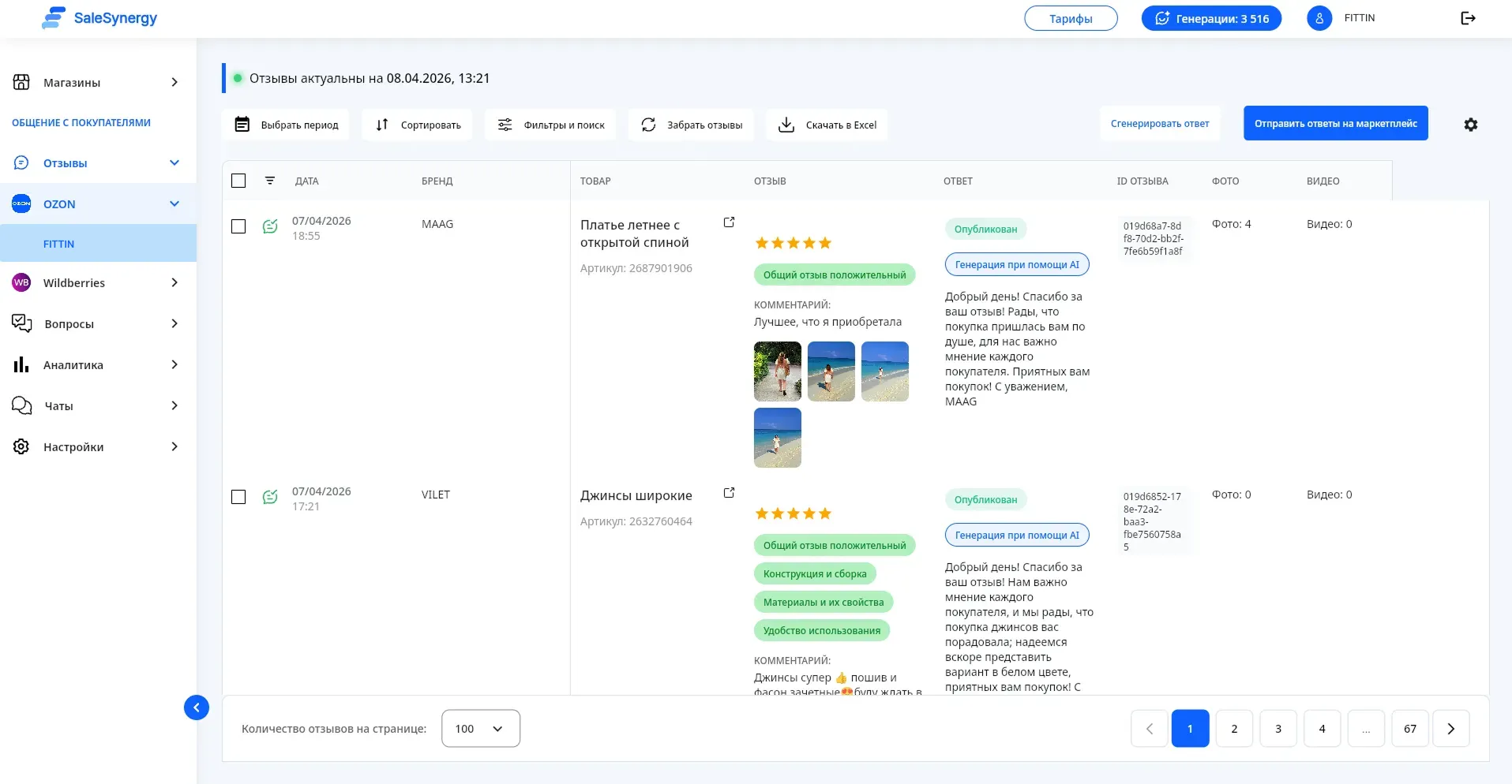 Аналитика SaleSynergy — рейтинг, графики отзывов, среднее время ответа